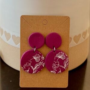 Magenta Floral Print Clay Earrings
